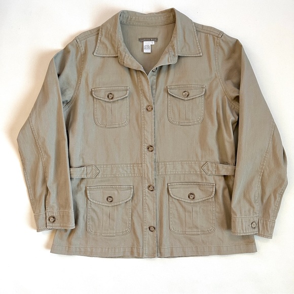 ANTHROPOLOGIE ISABELLA BIRD KHAKI CARGO SAFARI UTILITY JACKET. SzL - Picture 7 of 10